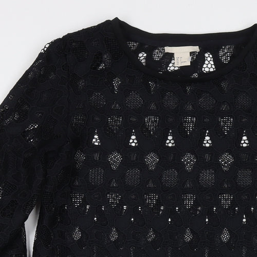 H&M Womens Black Cotton Jumper Dress Size 6 Round Neck Pullover