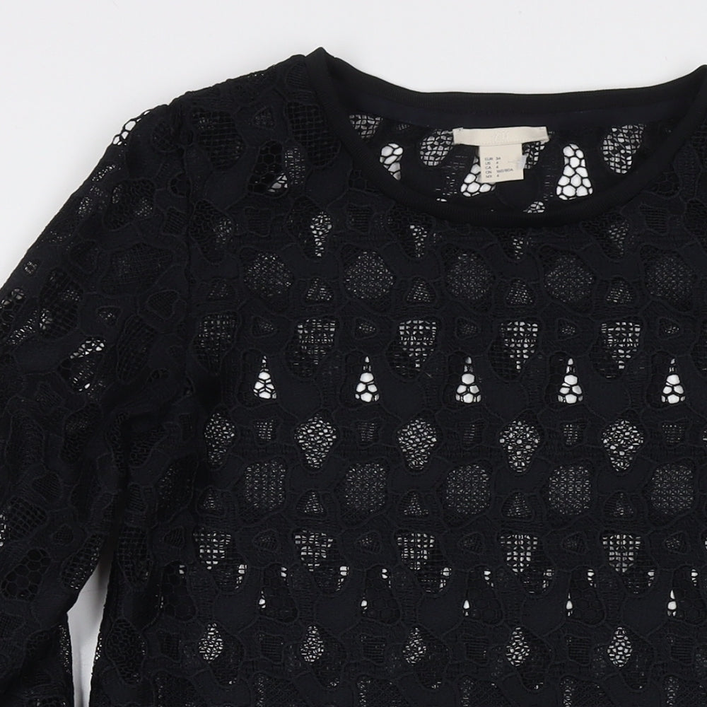 H&M Womens Black Cotton Jumper Dress Size 6 Round Neck Pullover