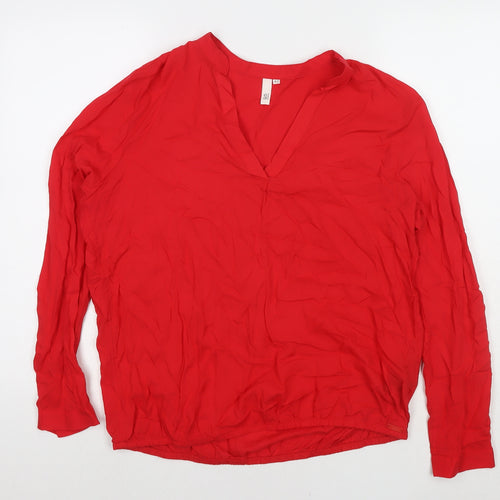Q/S Womens Red Modal Basic Blouse Size 14 V-Neck