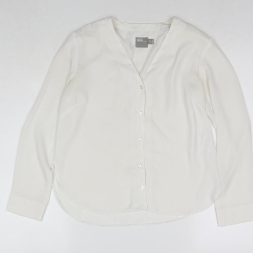 ASOS Womens White Polyester Basic Button-Up Size 8 V-Neck