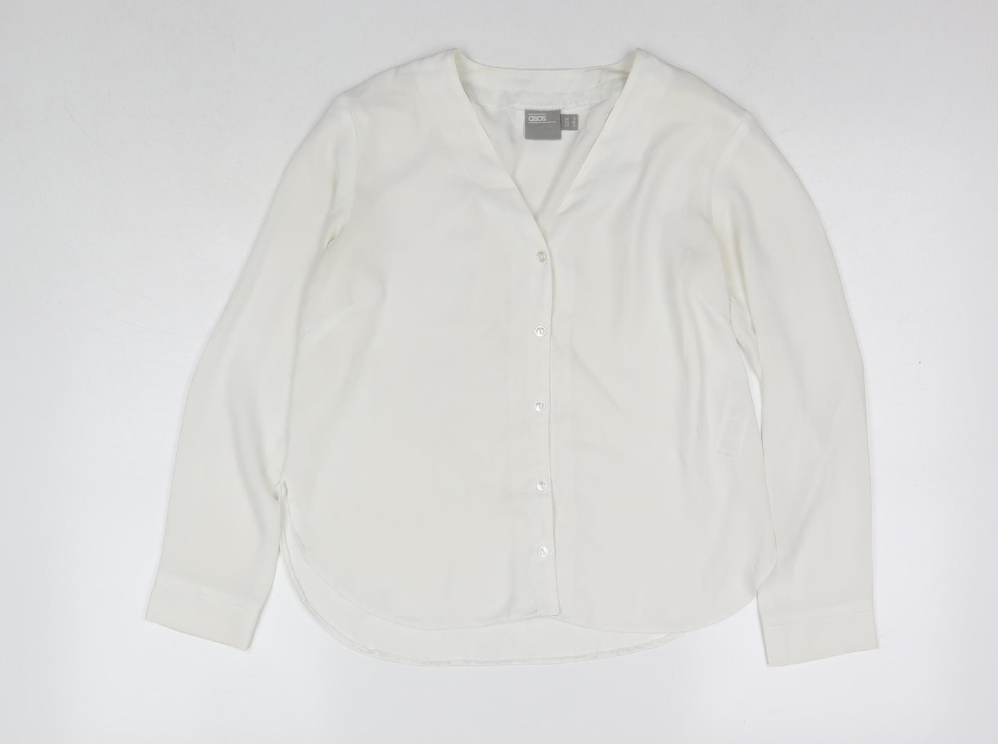 ASOS Womens White Polyester Basic Button-Up Size 8 V-Neck