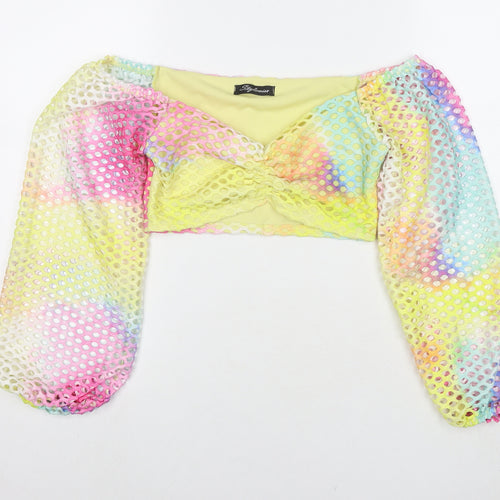 Stylewise Womens Multicoloured Colourblock Polyester Cropped T-Shirt Size S Off the Shoulder - Cut Out Detail Size S/M
