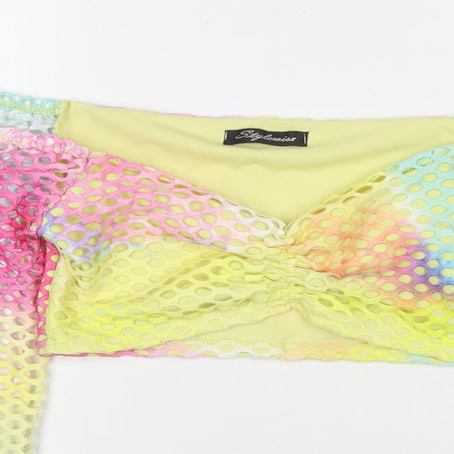 Stylewise Womens Multicoloured Colourblock Polyester Cropped T-Shirt Size S Off the Shoulder - Cut Out Detail Size S/M