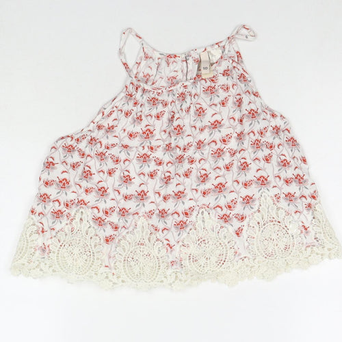 Divided by H&M Womens White Floral Viscose Basic Tank Size 10 Round Neck