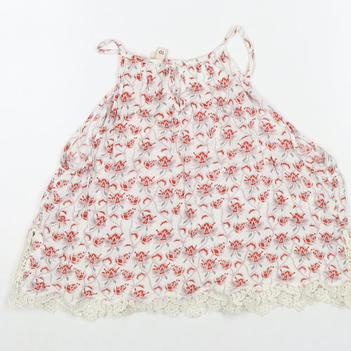 Divided by H&M Womens White Floral Viscose Basic Tank Size 10 Round Neck