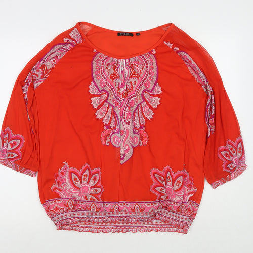 FYLO Womens Red Geometric Polyester Basic Blouse Size XL Round Neck - Embellishment Detail