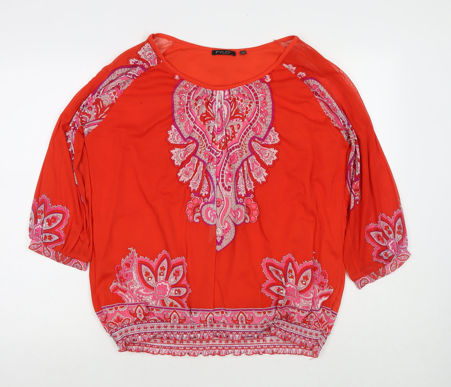 FYLO Womens Red Geometric Polyester Basic Blouse Size XL Round Neck - Embellishment Detail