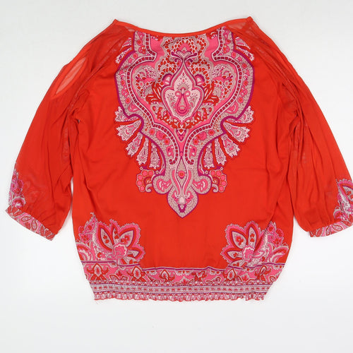 FYLO Womens Red Geometric Polyester Basic Blouse Size XL Round Neck - Embellishment Detail