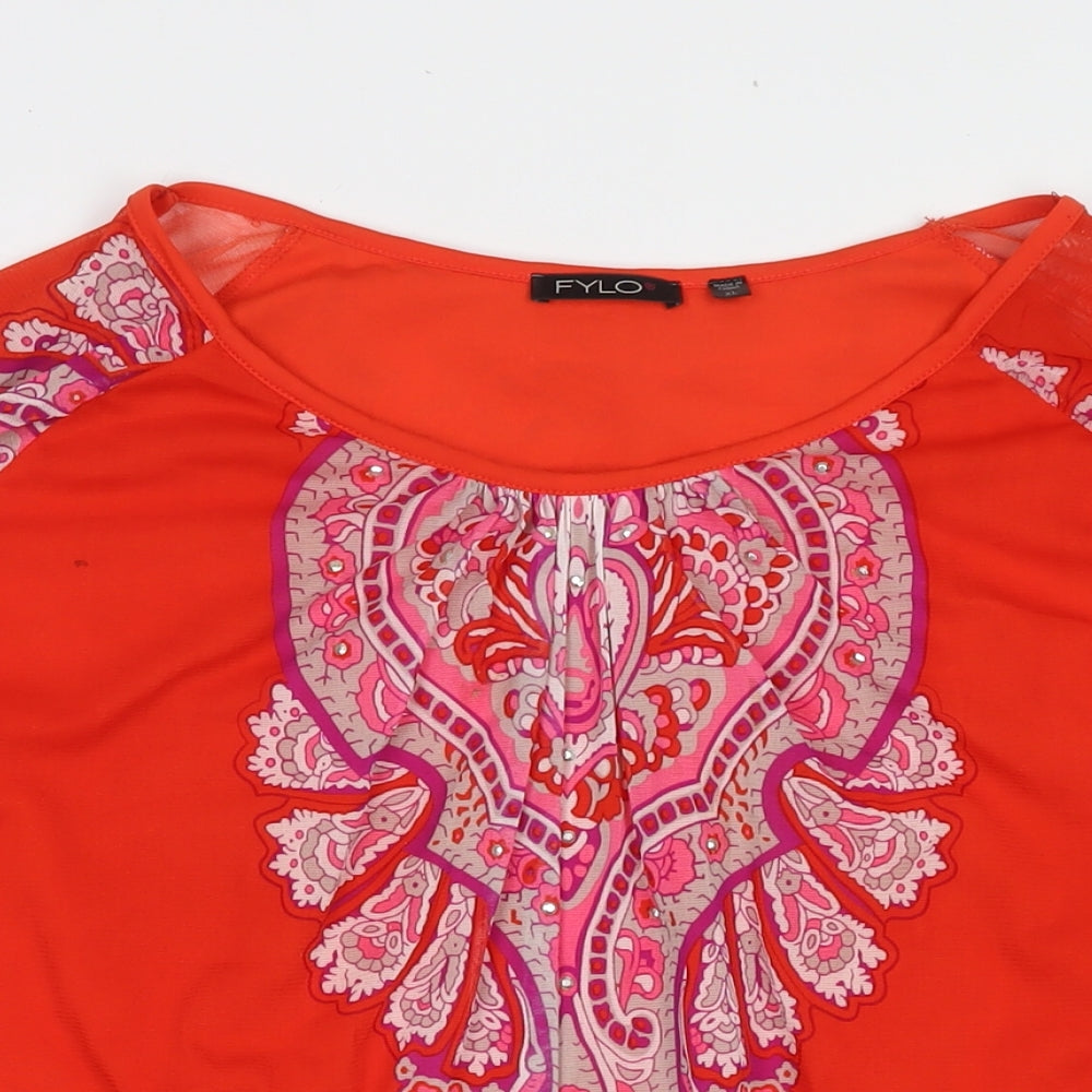 FYLO Womens Red Geometric Polyester Basic Blouse Size XL Round Neck - Embellishment Detail