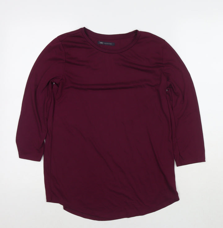Marks and Spencer Womens Purple Polyester Jersey T-Shirt Size 8 Round Neck