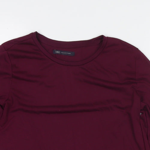 Marks and Spencer Womens Purple Polyester Jersey T-Shirt Size 8 Round Neck
