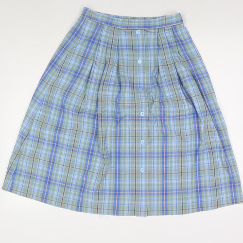 Honor Millburn Womens Blue Check Polyester A-Line Skirt Size 12 Button