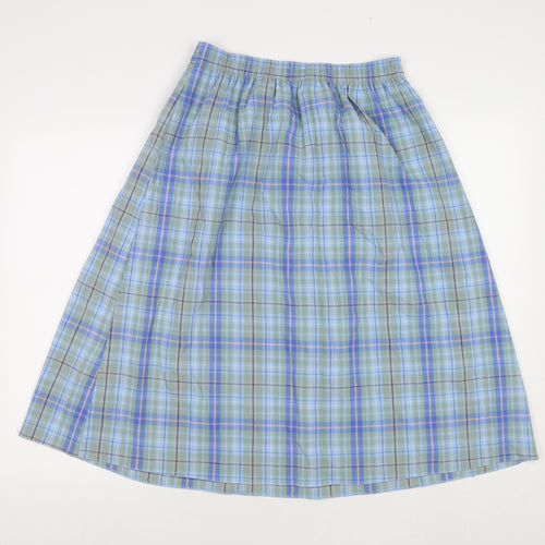 Honor Millburn Womens Blue Check Polyester A-Line Skirt Size 12 Button
