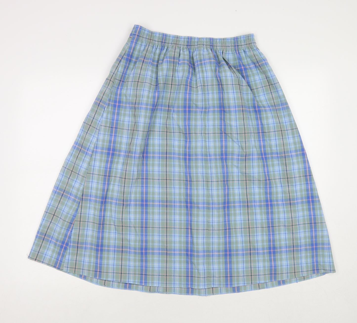 Honor Millburn Womens Blue Check Polyester A-Line Skirt Size 12 Button