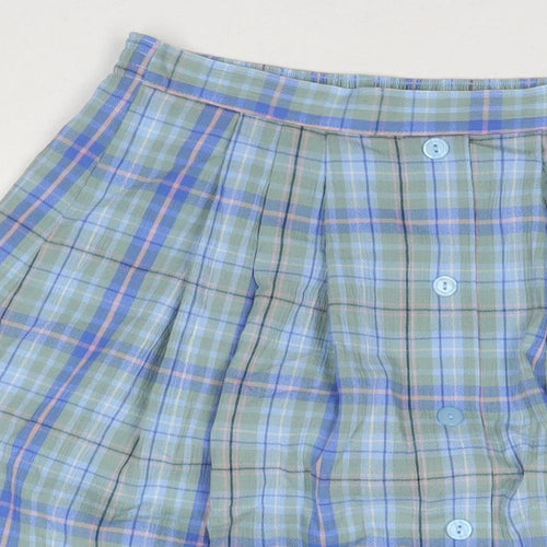 Honor Millburn Womens Blue Check Polyester A-Line Skirt Size 12 Button