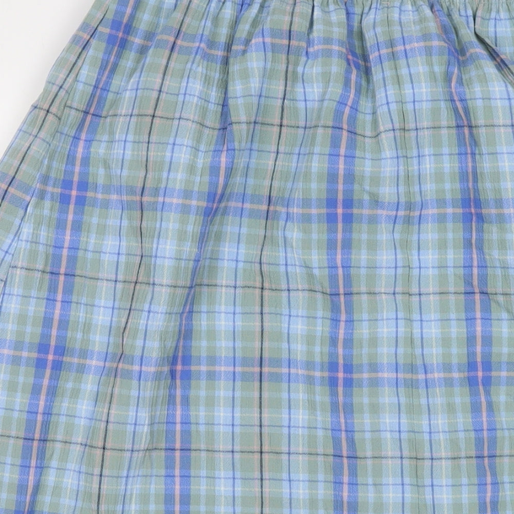 Honor Millburn Womens Blue Check Polyester A-Line Skirt Size 12 Button