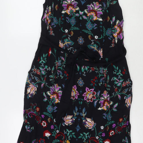Whistles Womens Black Floral Viscose Tank Dress Size 12 Round Neck Pullover