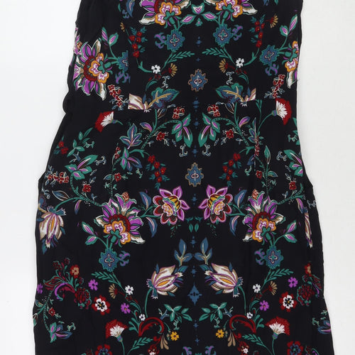 Whistles Womens Black Floral Viscose Tank Dress Size 12 Round Neck Pullover