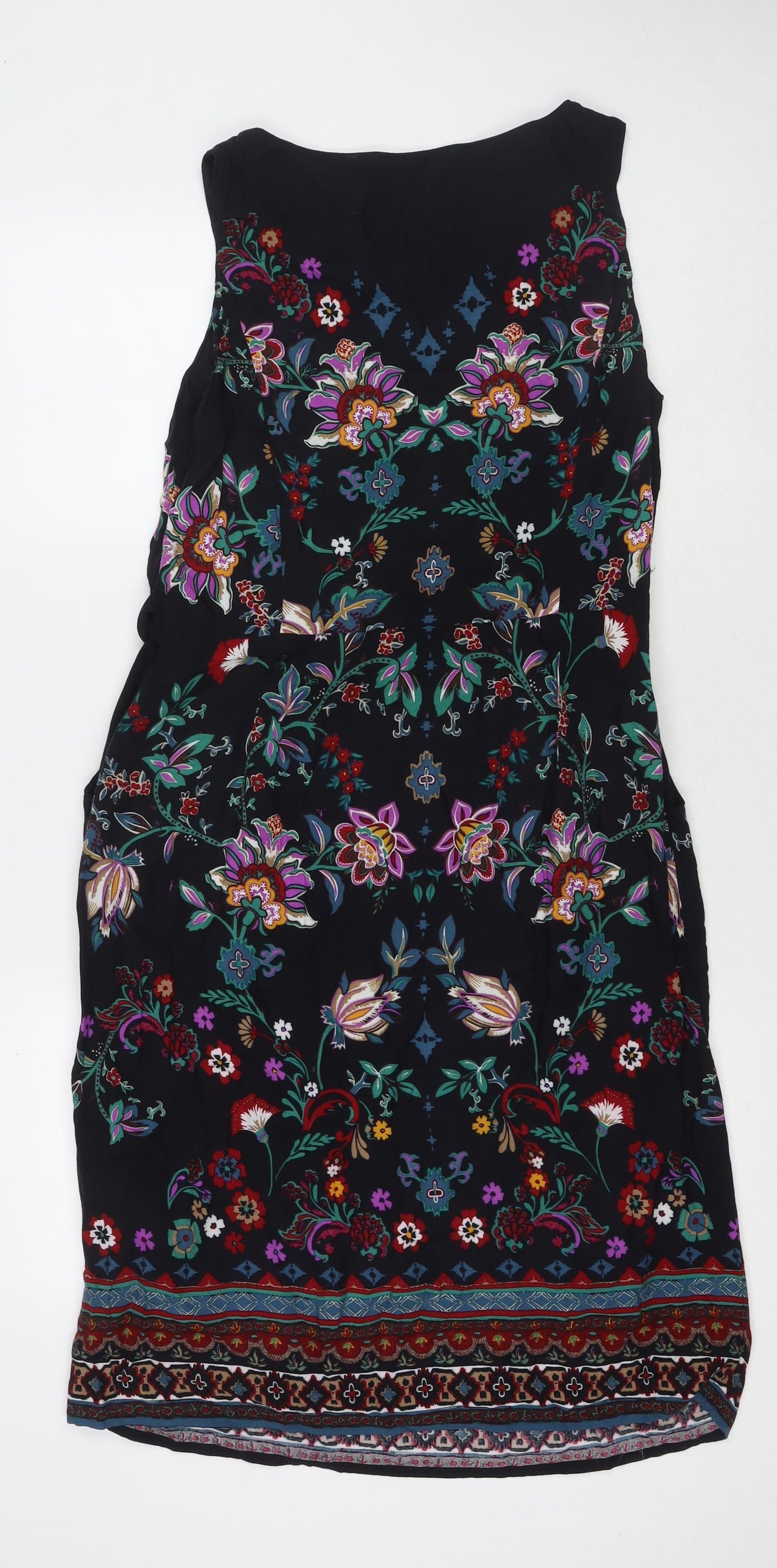 Whistles Womens Black Floral Viscose Tank Dress Size 12 Round Neck Pullover