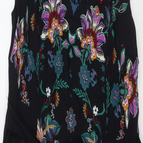 Whistles Womens Black Floral Viscose Tank Dress Size 12 Round Neck Pullover