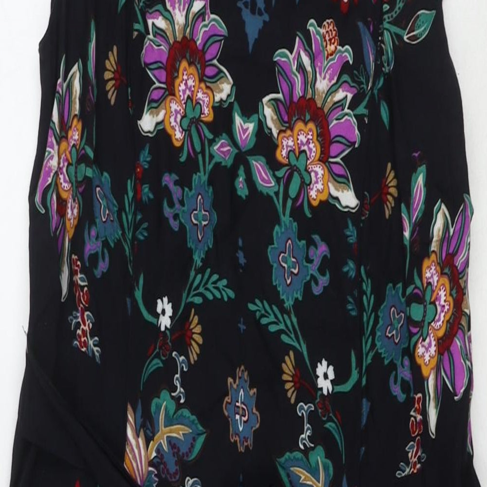 Whistles Womens Black Floral Viscose Tank Dress Size 12 Round Neck Pullover