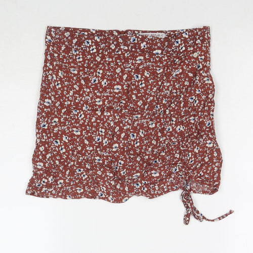 Pacific Republic Womens Brown Floral Polyester Mini Skirt Size M Zip