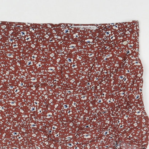 Pacific Republic Womens Brown Floral Polyester Mini Skirt Size M Zip