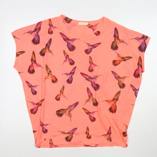 QED London Womens Pink Polyester Basic T-Shirt Size S Round Neck - Birds