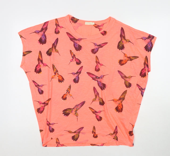 QED London Womens Pink Polyester Basic T-Shirt Size S Round Neck - Birds