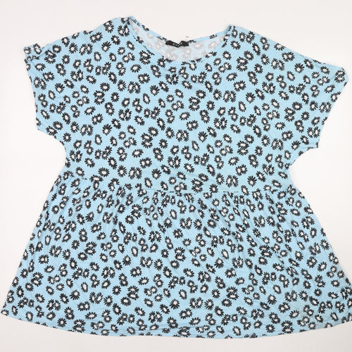 Evans Womens Blue Floral Viscose T-Shirt Dress Size 16 Round Neck Pullover