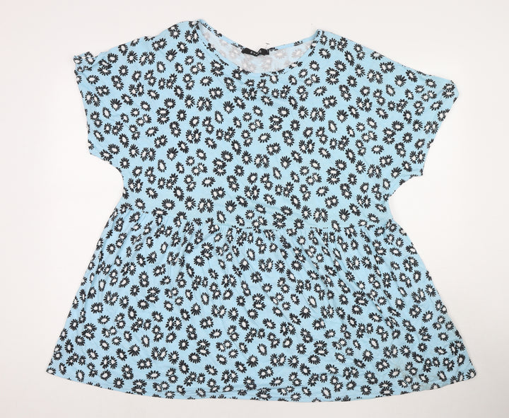 Evans Womens Blue Floral Viscose T-Shirt Dress Size 16 Round Neck Pullover