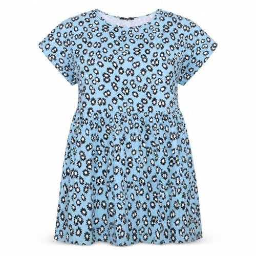 Evans Womens Blue Floral Viscose T-Shirt Dress Size 16 Round Neck Pullover