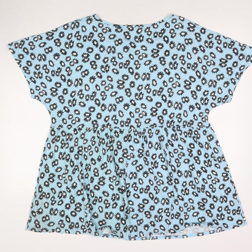 Evans Womens Blue Floral Viscose T-Shirt Dress Size 16 Round Neck Pullover