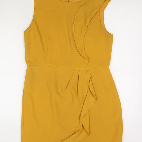 Oasis Womens Yellow Polyester A-Line Size 14 Round Neck Zip