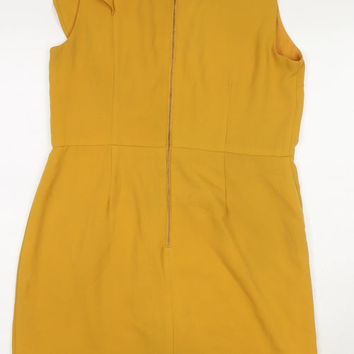 Oasis Womens Yellow Polyester A-Line Size 14 Round Neck Zip