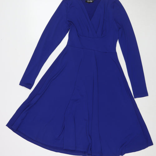 Stella Womens Blue Polyester Fit & Flare Size S V-Neck Pullover