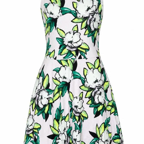 Divided by H&M Womens White Floral Cotton Fit & Flare Size 10 Round Neck Pullover