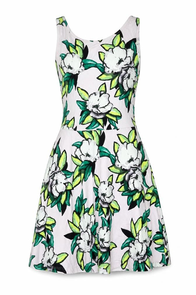 Divided by H&M Womens White Floral Cotton Fit & Flare Size 10 Round Neck Pullover