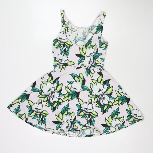 Divided by H&M Womens White Floral Cotton Fit & Flare Size 10 Round Neck Pullover