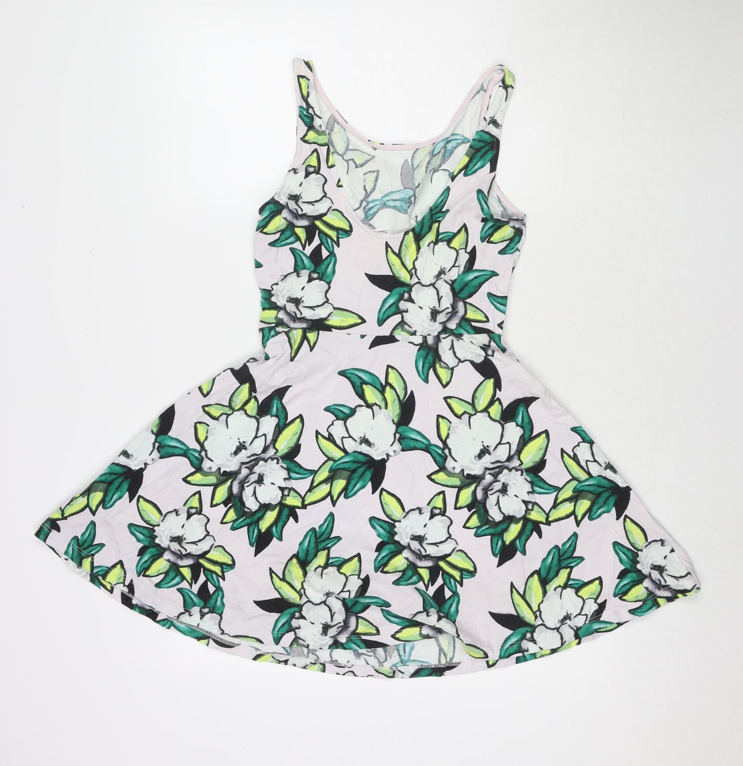 Divided by H&M Womens White Floral Cotton Fit & Flare Size 10 Round Neck Pullover