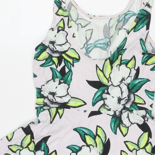 Divided by H&M Womens White Floral Cotton Fit & Flare Size 10 Round Neck Pullover