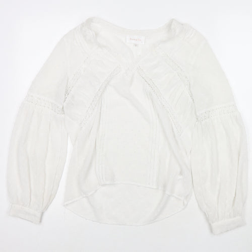 Grace & MIla Womens White Polyester Basic Blouse Size S V-Neck