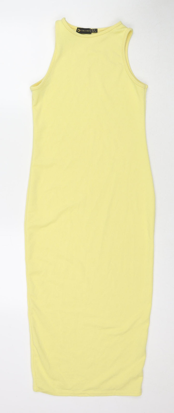 I SAW IT FIRST Womens Yellow Polyester Bodycon Size 8 Round Neck Pullover