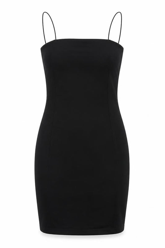 Front view of Boohoo women’s black polyester bodycon, size UK 8, square neck pullover