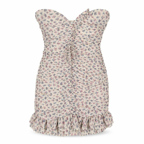 Zara Womens Beige Floral Polyester Bodycon Size S Sweetheart Zip - Strapless