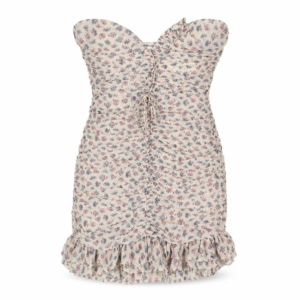 Zara Womens Beige Floral Polyester Bodycon Size S Sweetheart Zip - Strapless
