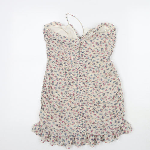 Zara Womens Beige Floral Polyester Bodycon Size S Sweetheart Zip - Strapless