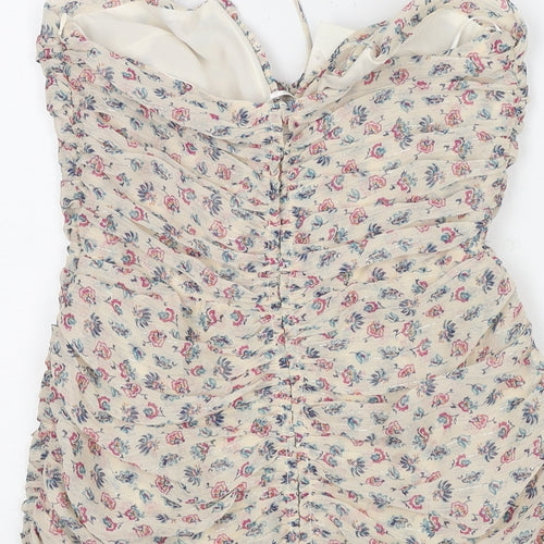 Zara Womens Beige Floral Polyester Bodycon Size S Sweetheart Zip - Strapless