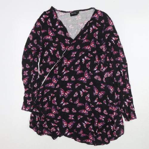 Be You Womens Black V-Neck Geometric Viscose Cape Jumper Size 14 - Butterflies