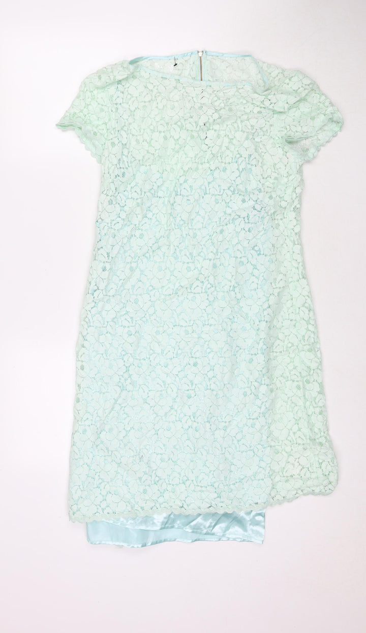 Marks and Spencer Womens Blue Cotton T-Shirt Dress Size 12 Round Neck Zip